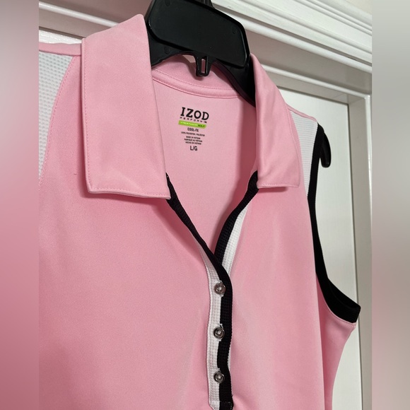 Izod Golf sleeveless collared polo top size Large- pale pink, white and black - Picture 3 of 5